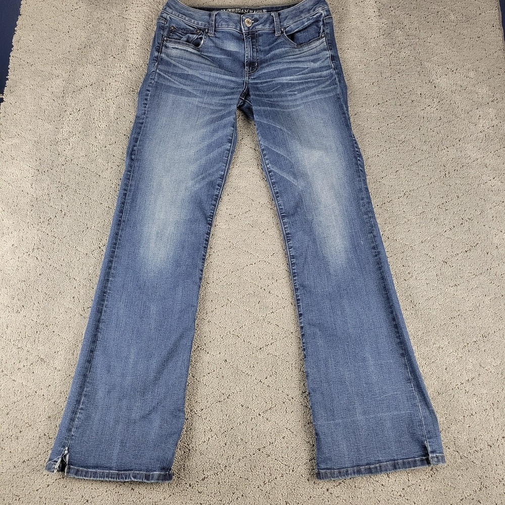 American Eagle Jeans Womens 10L Long Blue Favorite Boyfriend Flare Whisker Denim
